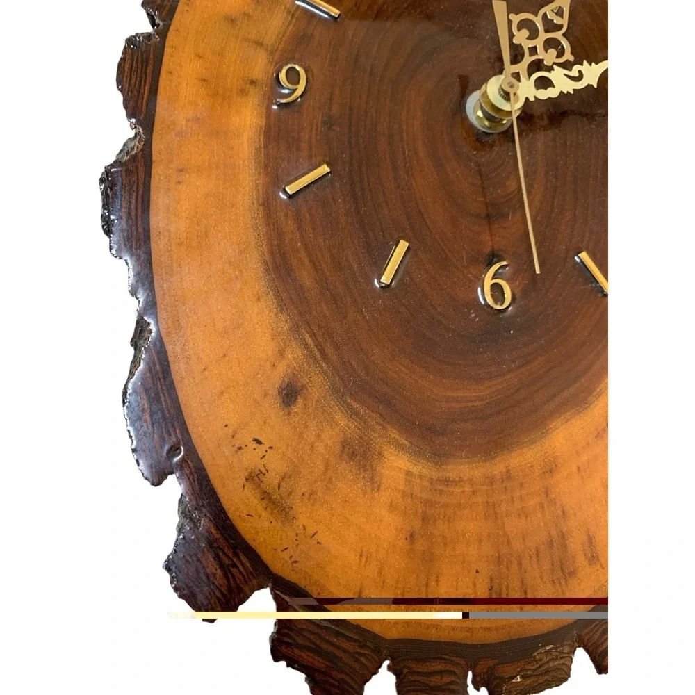 Vintage Ozark Supply Co Handmade Live Edge Wood Slab Wall Clock Rustic MCM 16